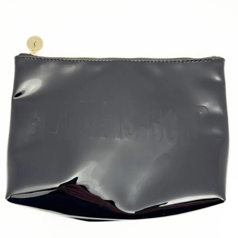 YSL Beaute Black is Bold Patent Faux Leather Zip Makeup Bag Clutch Case Basic
